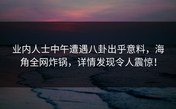 业内人士中午遭遇八卦出乎意料，海角全网炸锅，详情发现令人震惊！