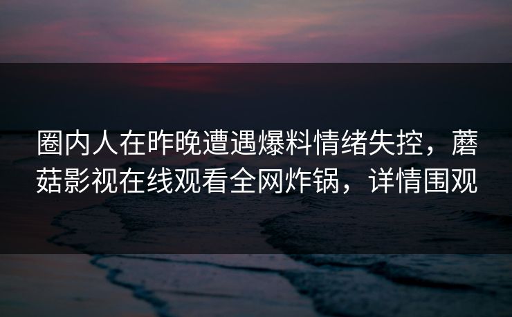 圈内人在昨晚遭遇爆料情绪失控，蘑菇影视在线观看全网炸锅，详情围观